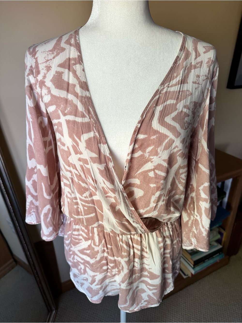 Blue Life Planet Blue Pink White Zebra Print Bell Sleeve Romper - Boho XS